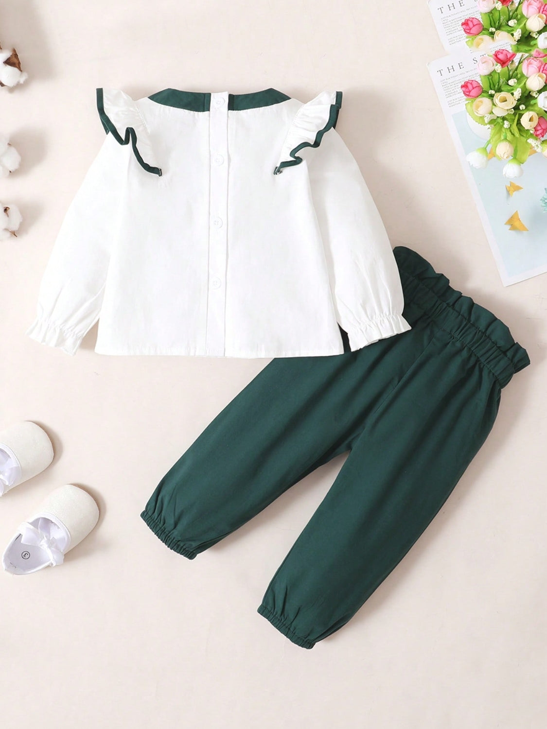 Kids' Contrast Ruffled Top and Pants Coordinated Set