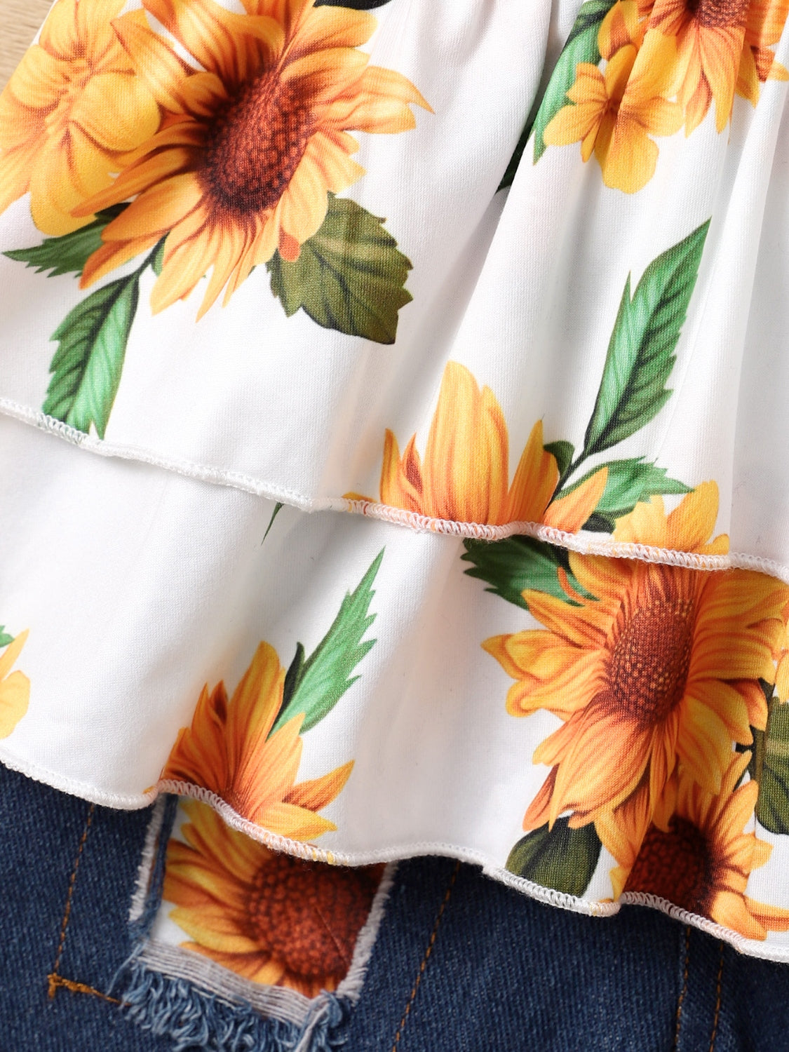 Kids' Sunflower Ruffled Short-Sleeve Top and Shorts Matching Set