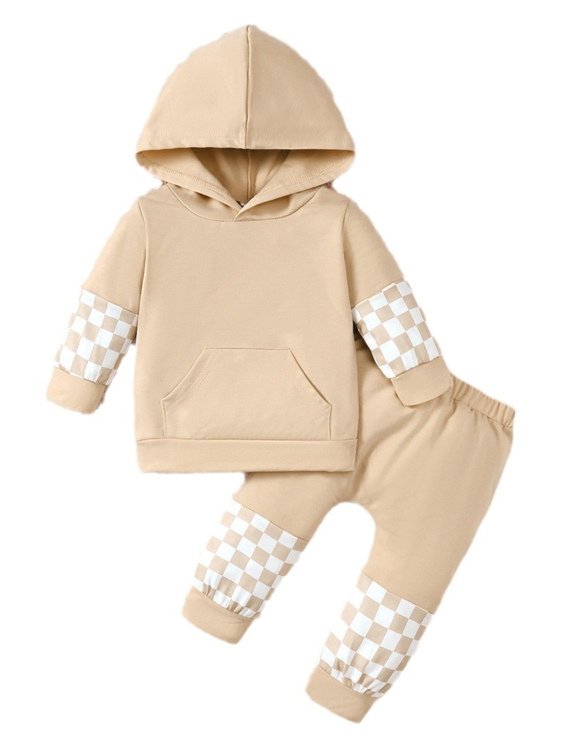 Kids' Checkered Long-Sleeve Hoodie and Pants Matching Set