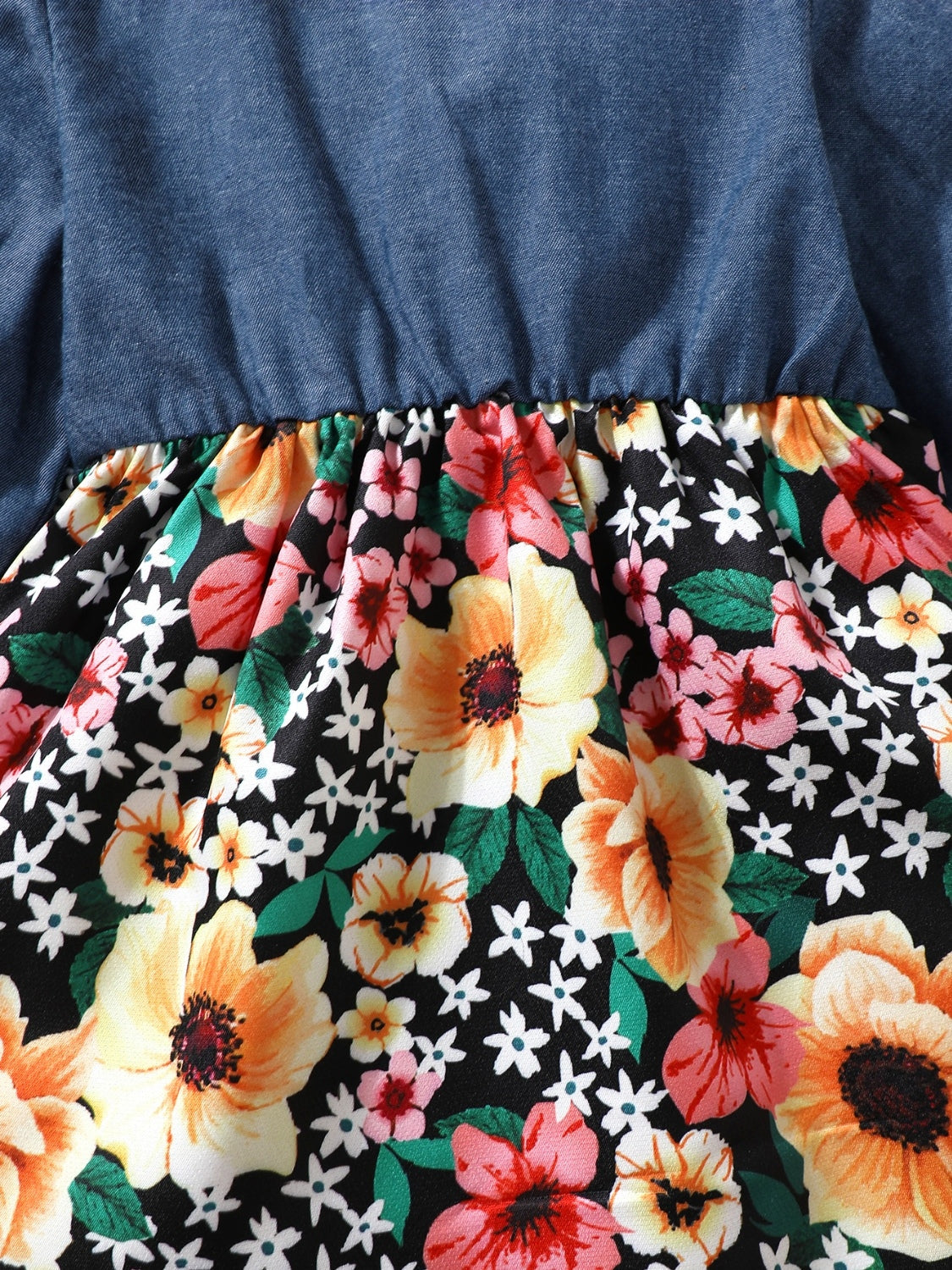 Child's Contrast Floral Dress with Ruffled Bow and Headband