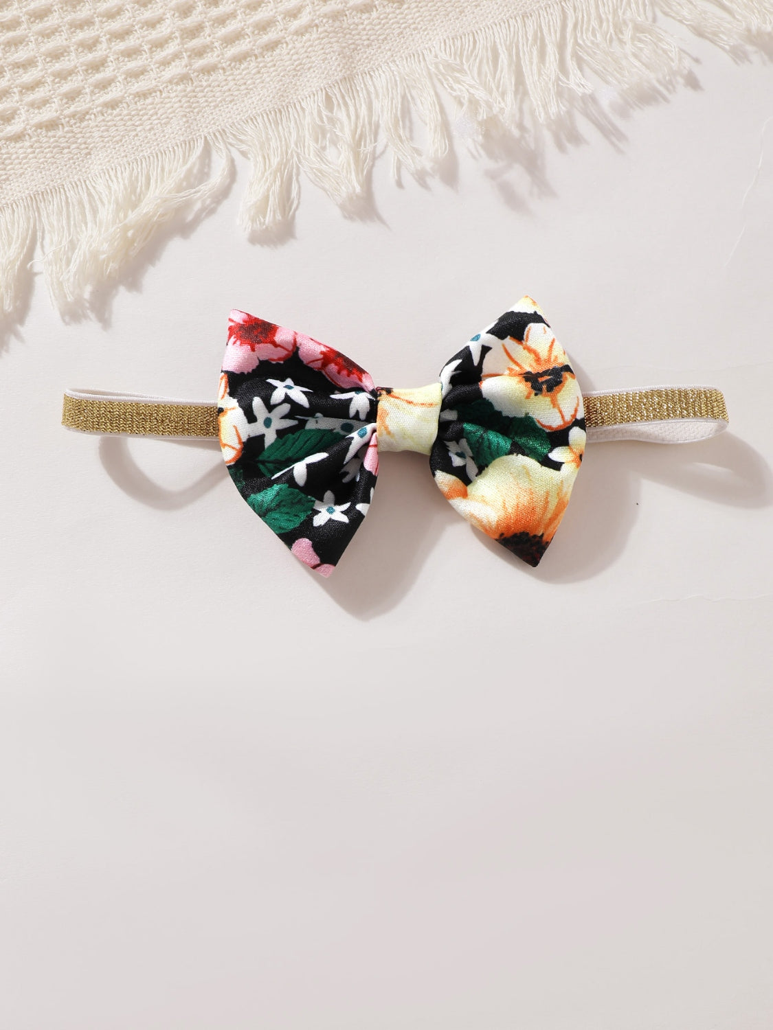 Child's Contrast Floral Dress with Ruffled Bow and Headband