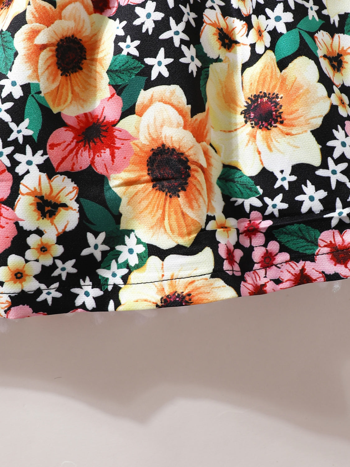 Child's Contrast Floral Dress with Ruffled Bow and Headband