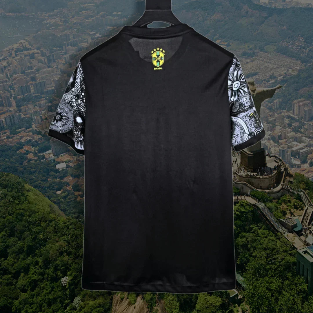 2024 Stussy Brazilië Voetbalshirt Zwart - Jezus Christus De Verlosser
