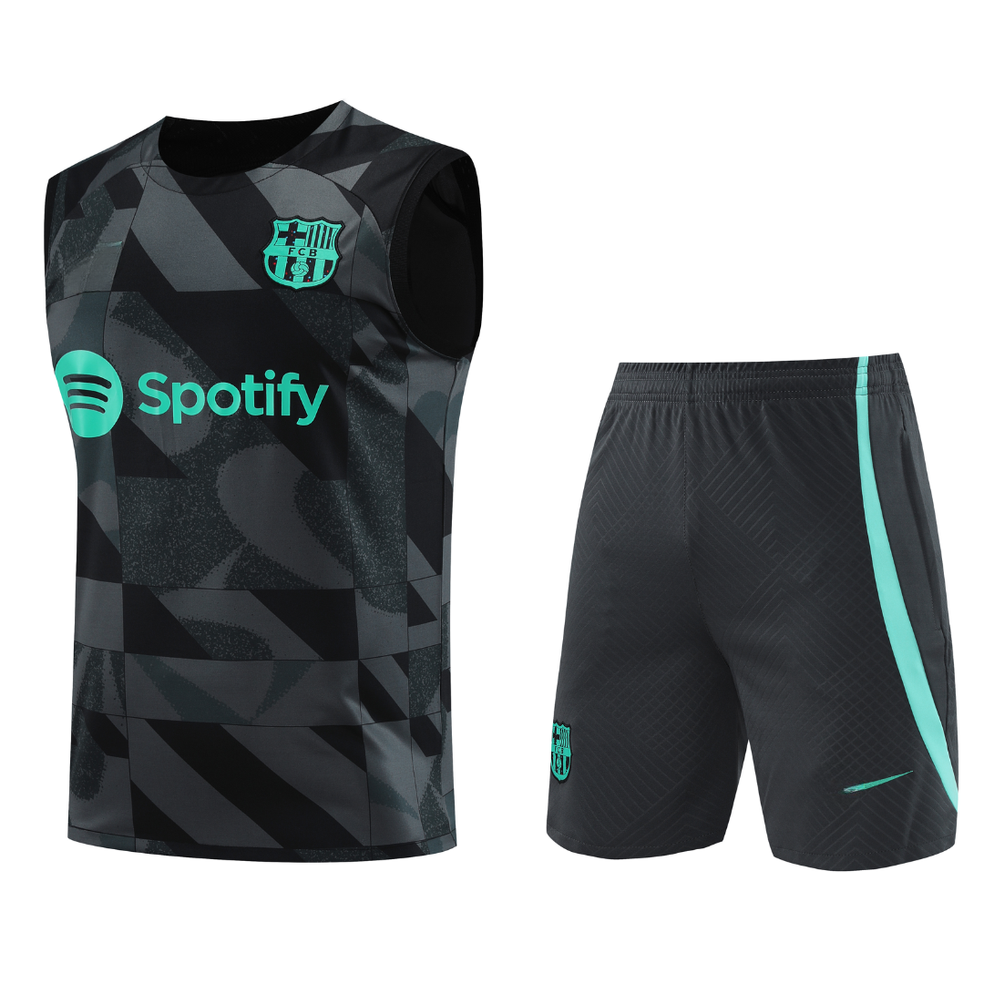 Set Allenamento Estivo da Calcio Senza Maniche Nero FC Barcelona 24-25