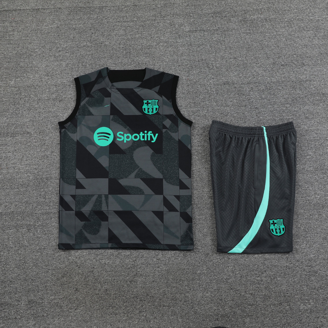 Set Allenamento Estivo da Calcio Senza Maniche Nero FC Barcelona 24-25