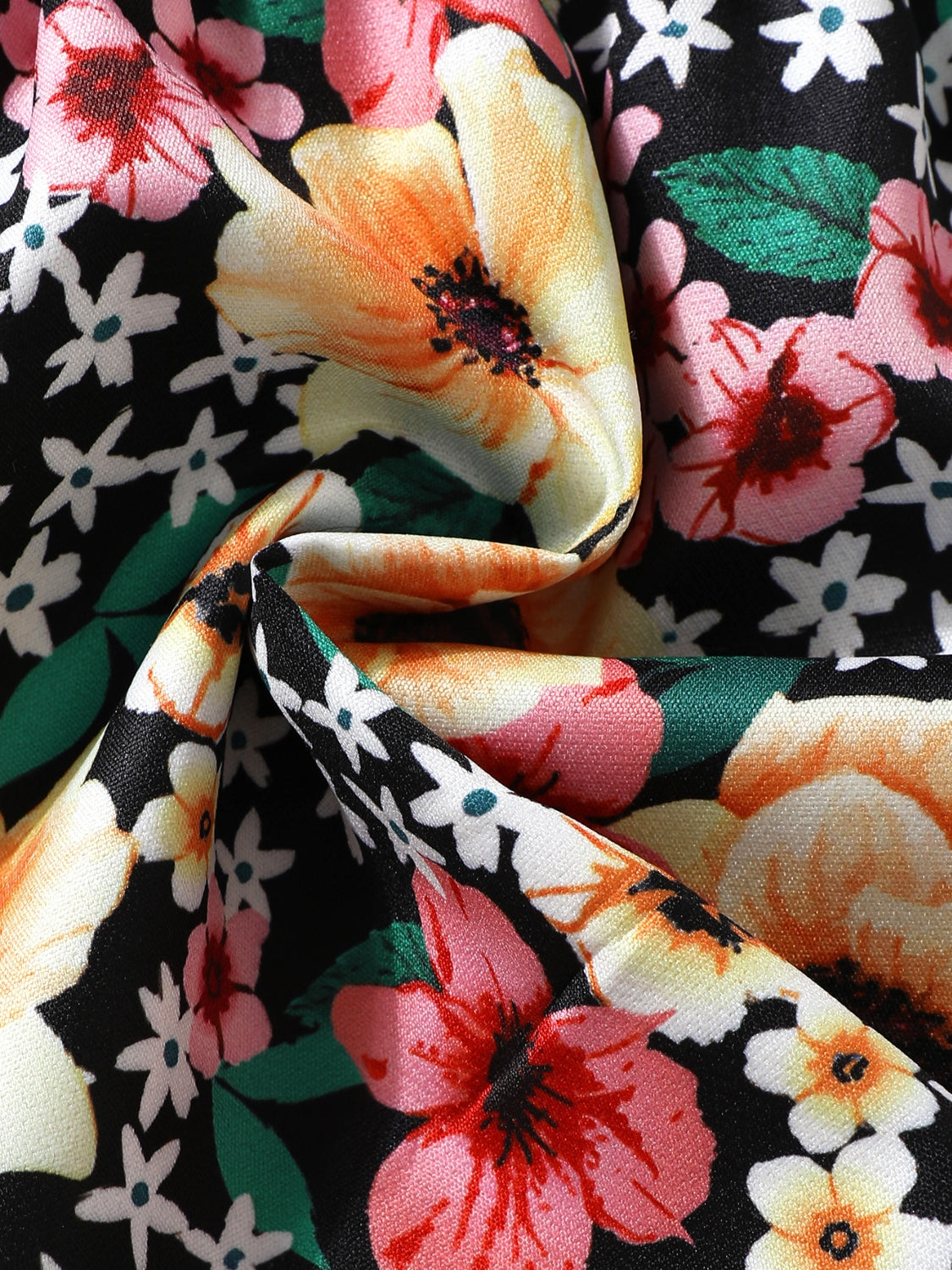 Child's Contrast Floral Dress with Ruffled Bow and Headband