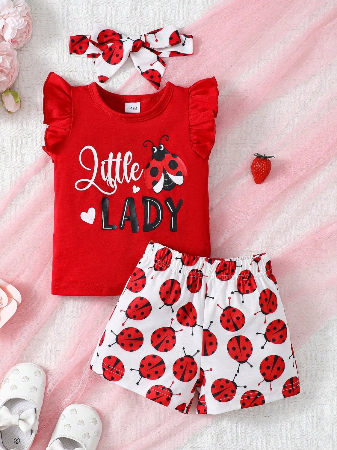 Kids' Ruffle-Sleeve Round Neck Top, Pants and Headband Set