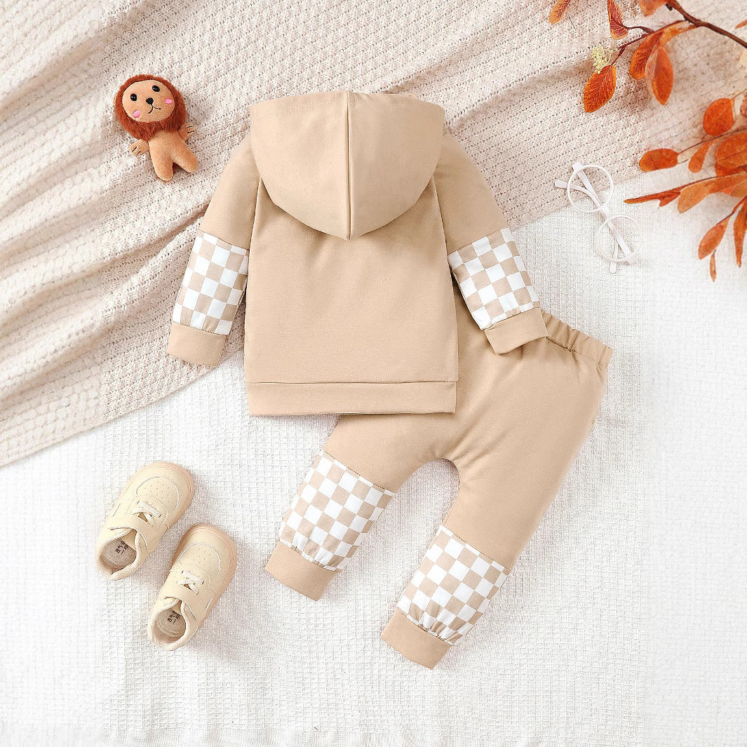 Kids' Checkered Long-Sleeve Hoodie and Pants Matching Set