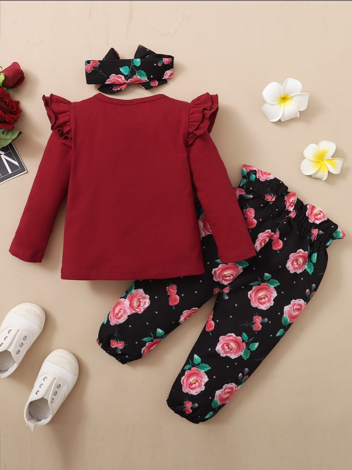 Kids' Bow-Adorned Headbands with Top and Pants Set
