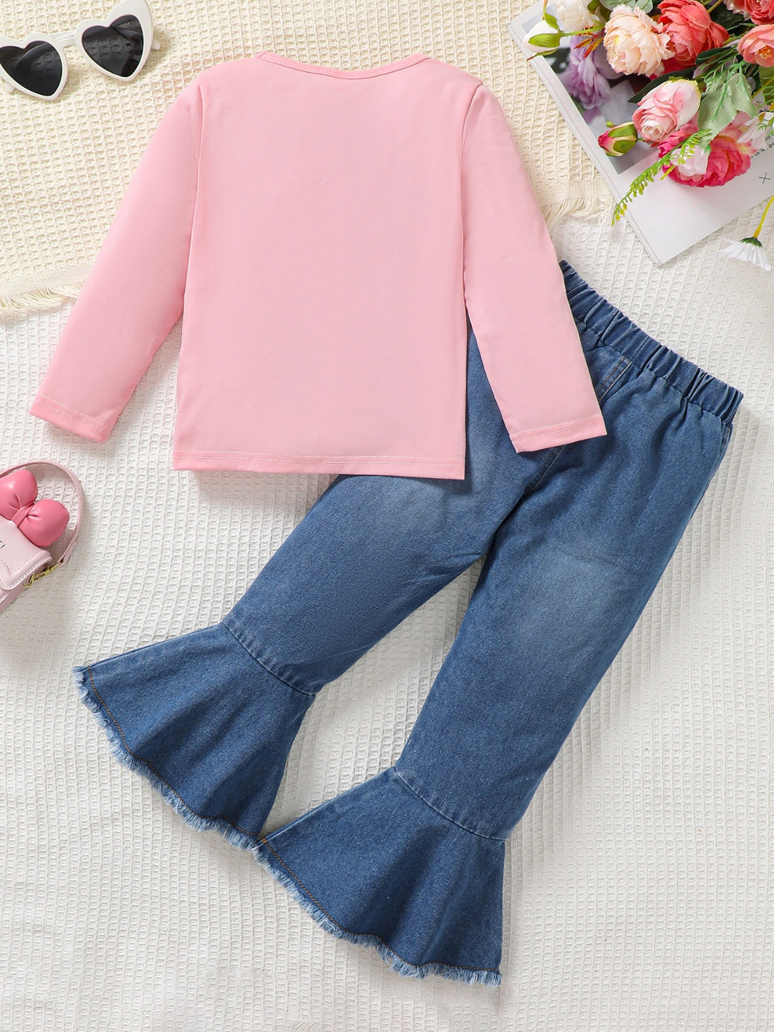 Kids' Graphic Print Round Neck Top and Pants Matching Set