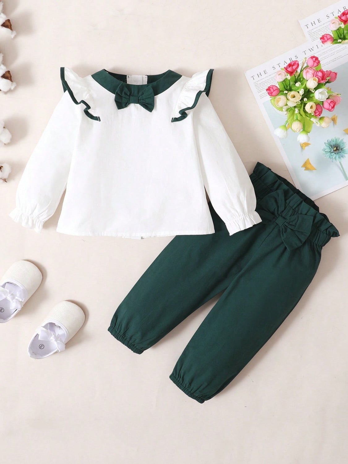 Kids' Contrast Ruffled Top and Pants Coordinated Set