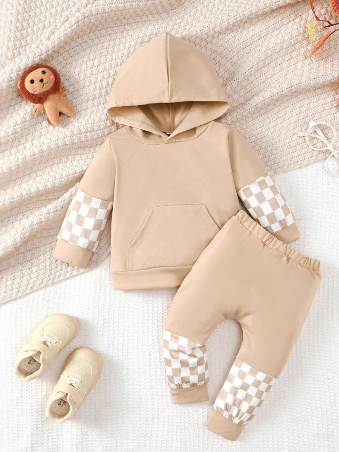 Kids' Checkered Long-Sleeve Hoodie and Pants Matching Set