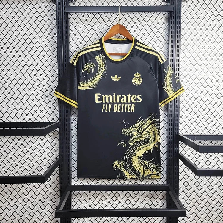 2024-2025 Real Madrid Draak Speciale Editie Shirt - Zwart Goud