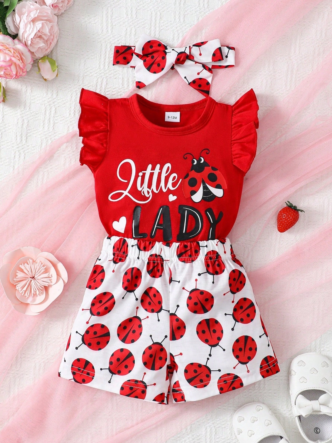 Kids' Ruffle-Sleeve Round Neck Top, Pants and Headband Set