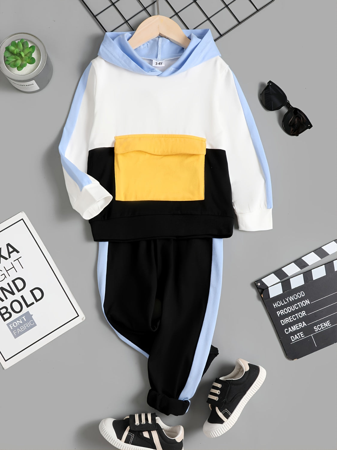 Kids' Color-Blocked Hoodie and Pants Matching Set