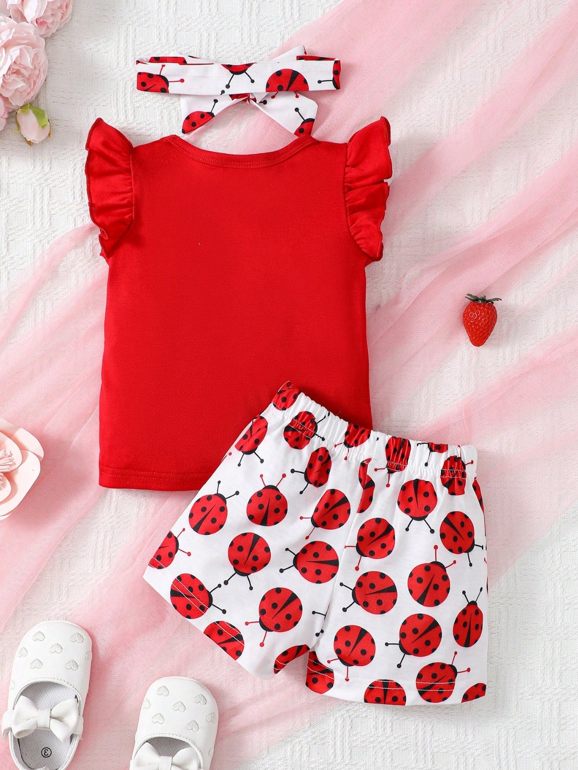 Kids' Ruffle-Sleeve Round Neck Top, Pants and Headband Set