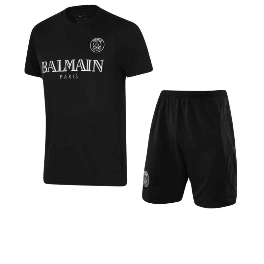 PSG Balmain Set Estivo Nero & Grigio Pantaloncini in Maglia a T