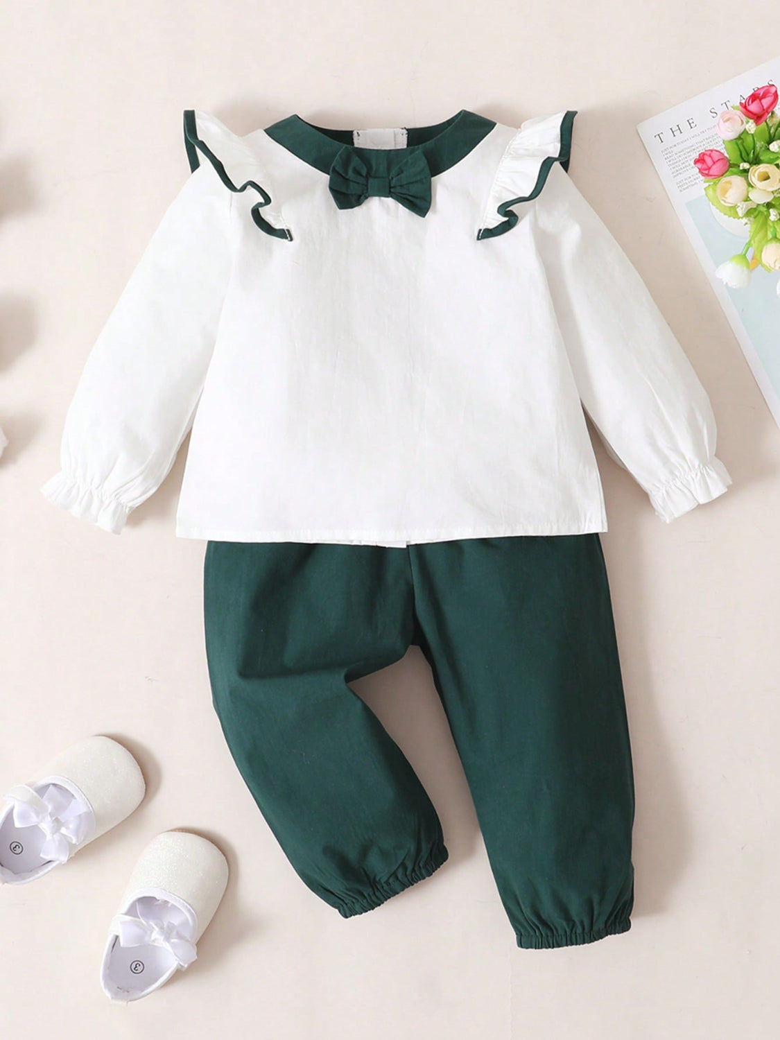 Kids' Contrast Ruffled Top and Pants Coordinated Set