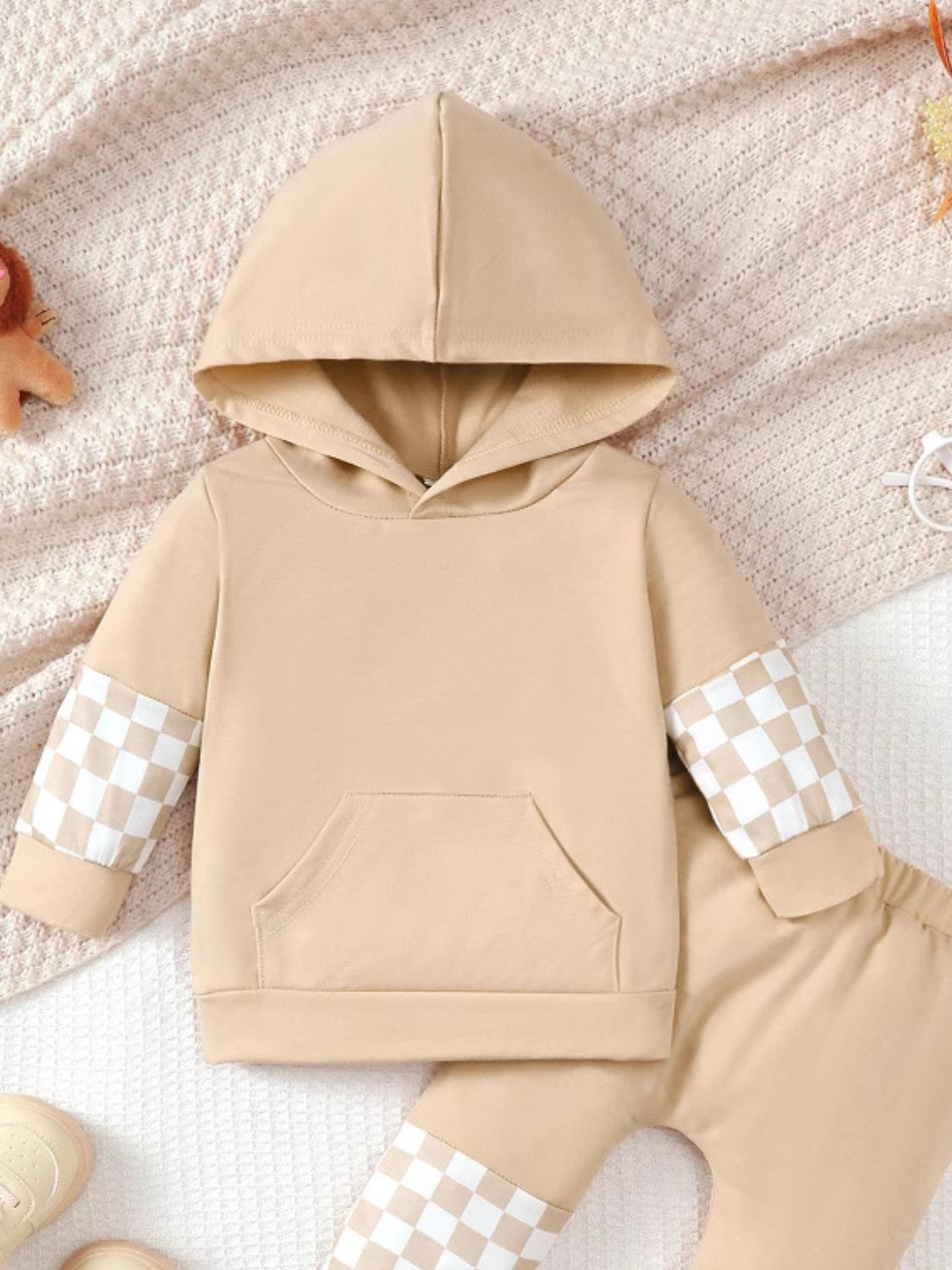 Kids' Checkered Long-Sleeve Hoodie and Pants Matching Set